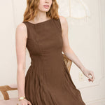 women's brown midi dress, chocolate brown midi dress, basque waist midi dress, brown basque waist dress, drop waist midi dress, sleeveless brown dress, boat neck midi dress, fitted bodice midi dress, brown fall dress, women's fall midi dress, western midi dress, western fall dress, cowgirl fall outfit, fall dress with cowboy boots, brown wedding guest dress, fall wedding guest dress, women's western clothing, elevated western dress, western boutique clothing, women's boutique fall dress, rayon midi dress