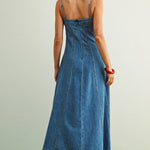 paneled denim midi dress
a line denim dress with straps
lightweight cotton denim dress
denim dress with pockets
blue midi denim dress women
adjustable strap denim dress
summer denim midi outfit
flattering denim midi dress