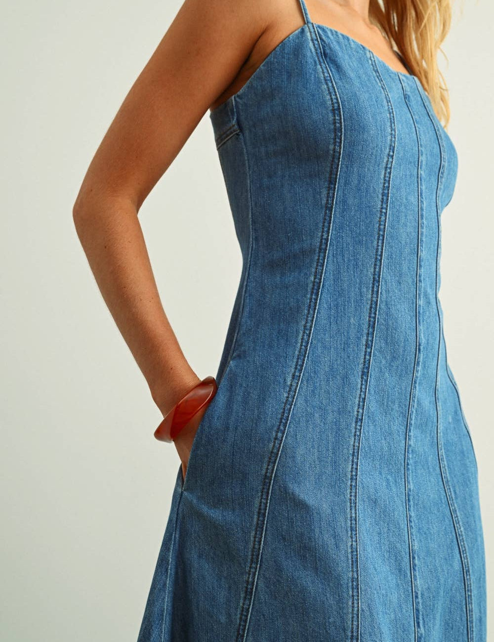 paneled denim midi dress
a line denim dress with straps
lightweight cotton denim dress
denim dress with pockets
blue midi denim dress women
adjustable strap denim dress
summer denim midi outfit
flattering denim midi dress