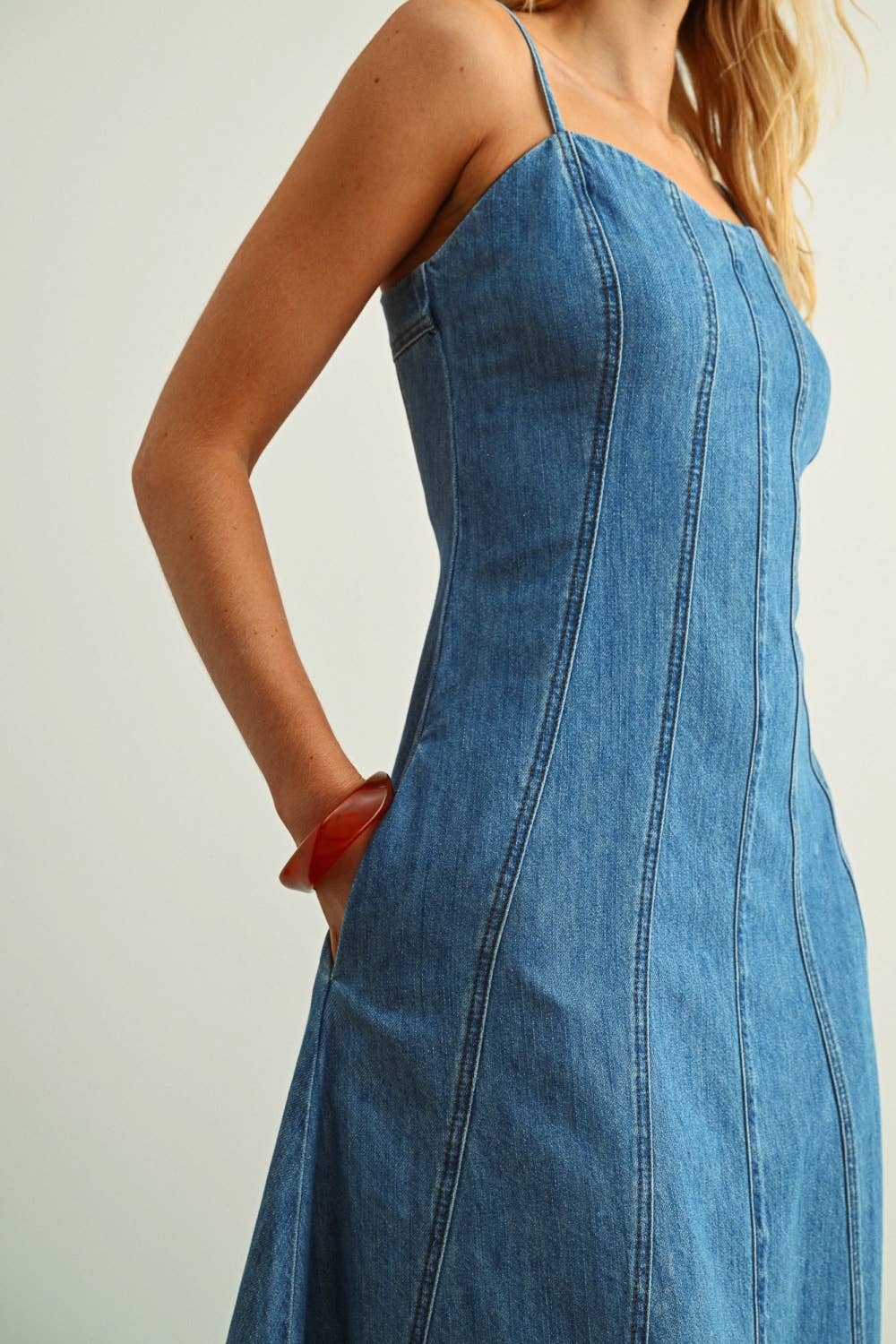 paneled denim midi dress
a line denim dress with straps
lightweight cotton denim dress
denim dress with pockets
blue midi denim dress women
adjustable strap denim dress
summer denim midi outfit
flattering denim midi dress