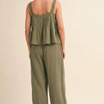 olive green gauze pants, cotton gauze drawstring pants, balloon leg pants, relaxed fit lounge pants, boho cotton pants, elastic waist pants women, lightweight green pants, comfortable travel pants, casual cotton trousers, olive green wide leg pants