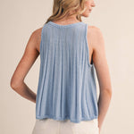 blue pointelle sweater tank
sleeveless knit tank women
lightweight sweater knit tank
round neck summer knit top
soft blue sleeveless sweater top
pointelle knit summer tank
women’s swing knit tank
coastal summer knit top
elevated casual summer top
summer spritz collection top