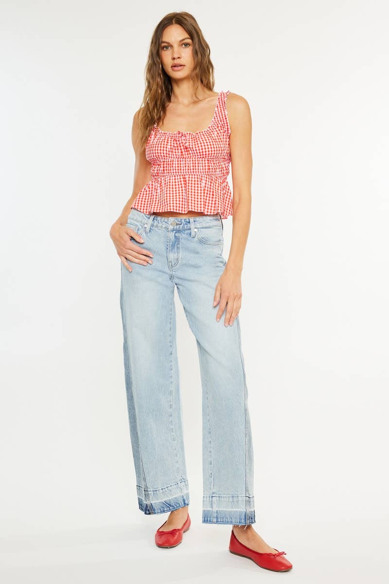 wide leg jeans women, colorblock denim jeans, light wash wide leg jeans, two tone jeans women