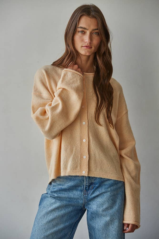 apricot cardigan women, peach cardigan women, lightweight spring cardigan women, button front cardigan women
