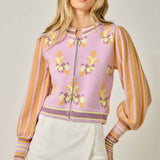 floral knit cardigan, lilac cardigan sweater, zip front cardigan women, spring lightweight cardigan