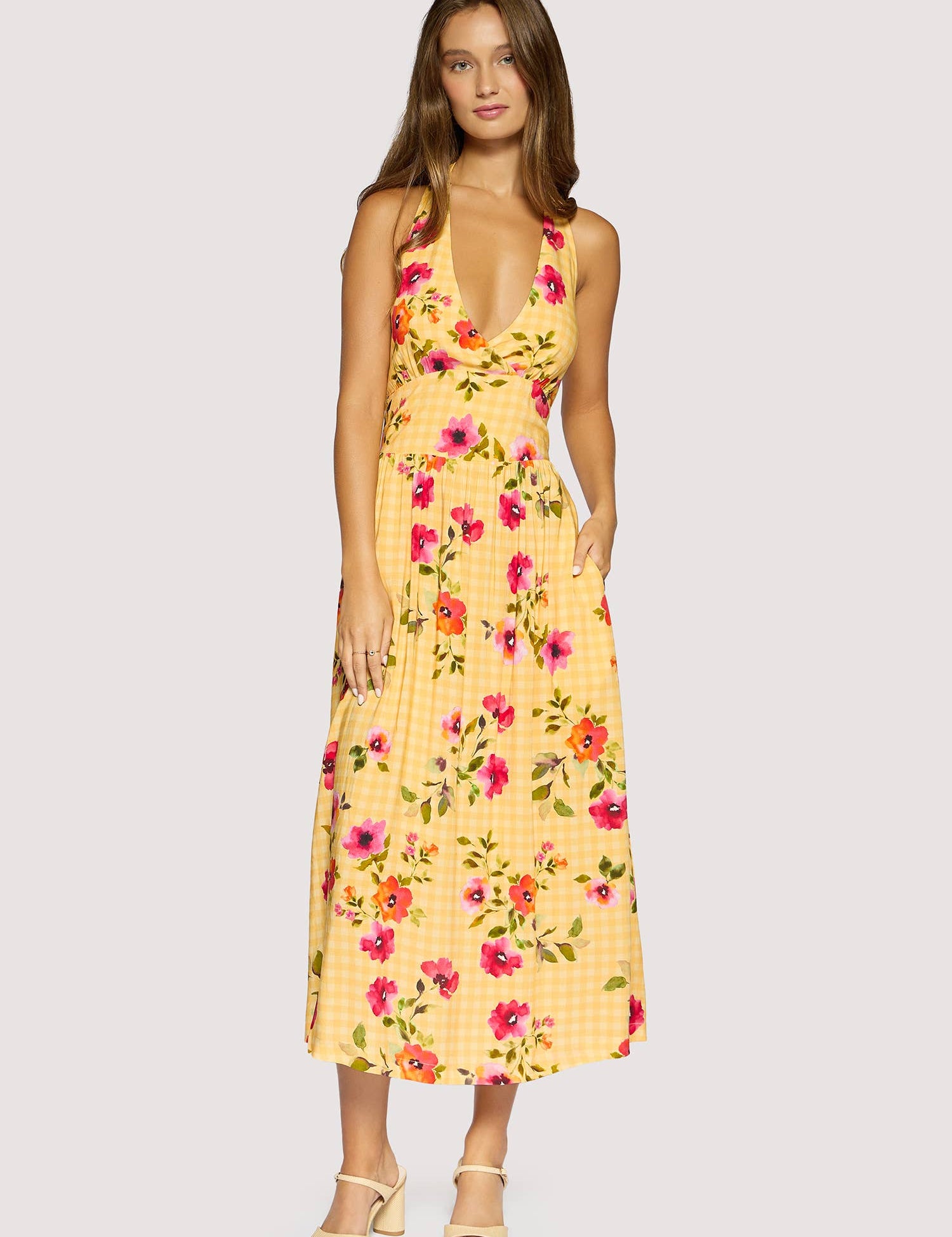 yellow floral midi dress women
halter open back dress
summer wedding guest dress
romantic floral boutique dress
vacation dinner dress women
bright floral occasion dress
feminine midi dress boutique
garden party dress women
resort wear dress women
west of may spritz collection