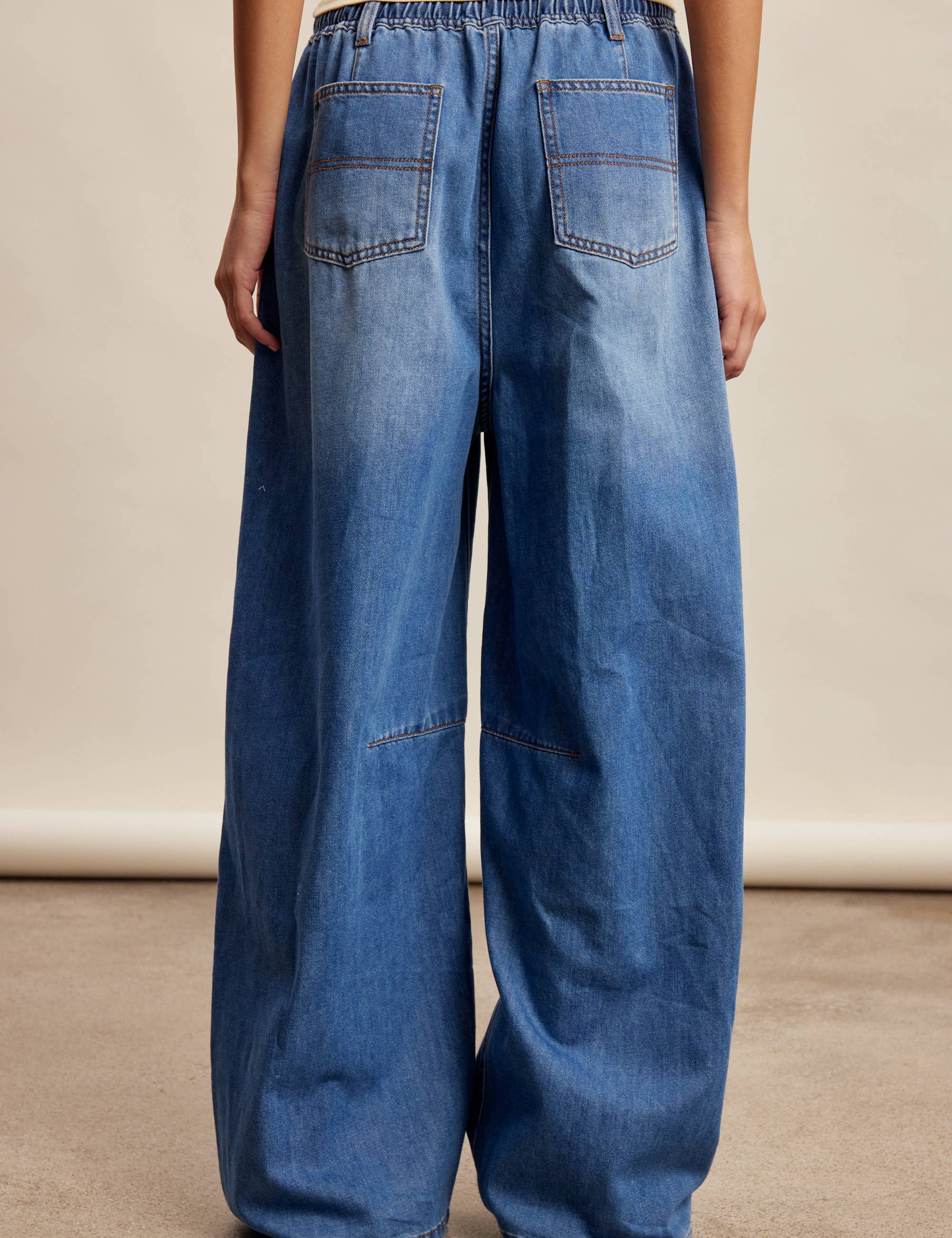wide leg pull on denim pants
elastic waistband denim pants
lightweight cotton denim trousers
relaxed wide leg jeans women
drawstring waist denim pants
comfortable boutique denim pants
soft wide leg denim jeans
everyday relaxed denim pants