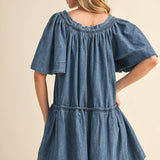 denim romper
flutter sleeve romper
lightweight denim romper
button front romper
drawstring waist romper
loose fit romper
mom friendly romper
casual summer romper
boutique denim romper
west of may romper