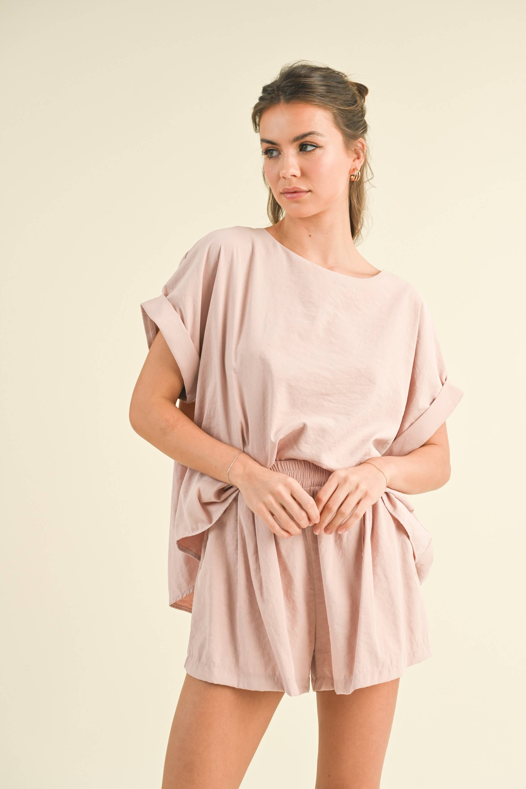 blush pink elastic waist shorts
matching set shorts
summer pull on shorts
shorts with pockets
relaxed fit shorts women
comfortable everyday shorts
mom friendly shorts
boutique summer shorts
west of may shorts