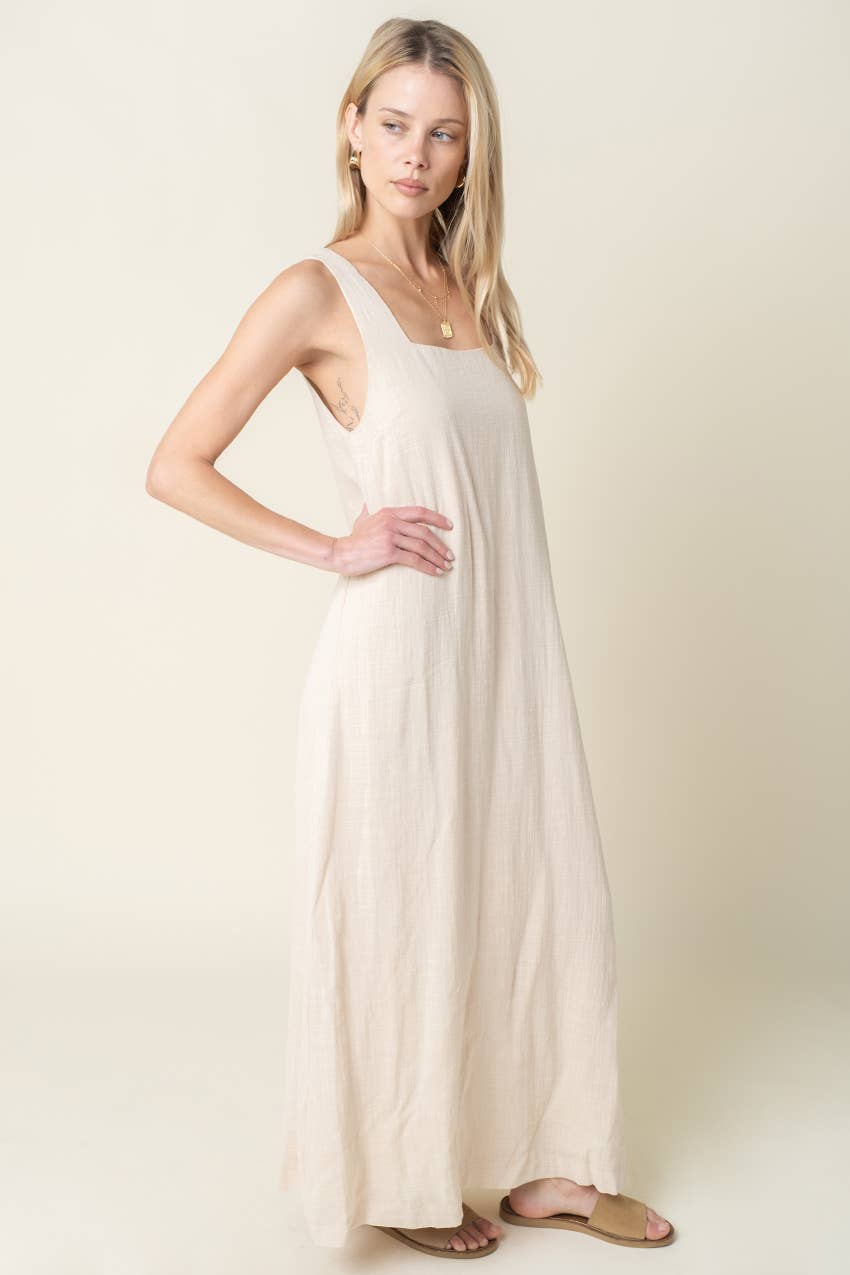 cream maxi tank dress
relaxed summer maxi dress
minimal neutral maxi dress
vacation maxi dress women
sleeveless a line maxi dress
resort wear boutique dress
travel day outfit women
lightweight summer dress
coastal neutral maxi dress
west of may spritz collection