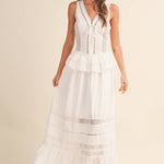 white cotton bridal shower dress
white maxi dress for rehearsal dinner
white summer bridal maxi dress
modest white maxi dress cotton
white lace inset maxi dress