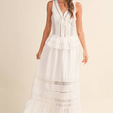 white cotton bridal shower dress
white maxi dress for rehearsal dinner
white summer bridal maxi dress
modest white maxi dress cotton
white lace inset maxi dress