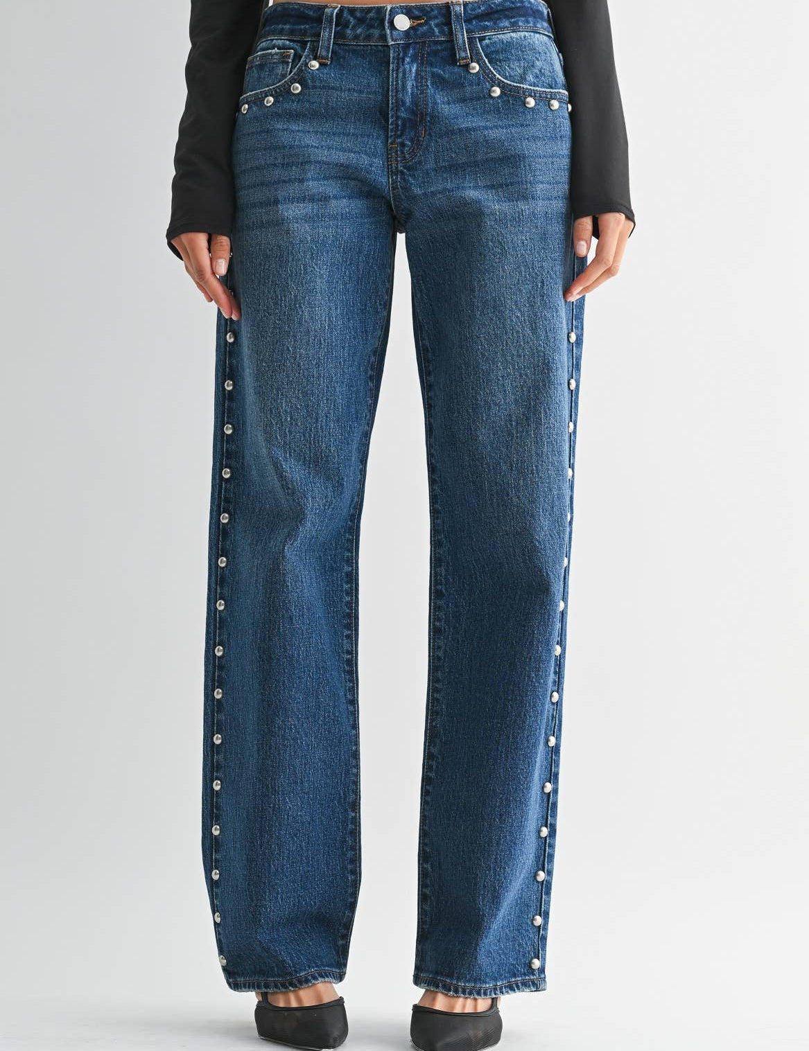 studded dark denim low rise