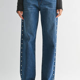 studded dark denim low rise