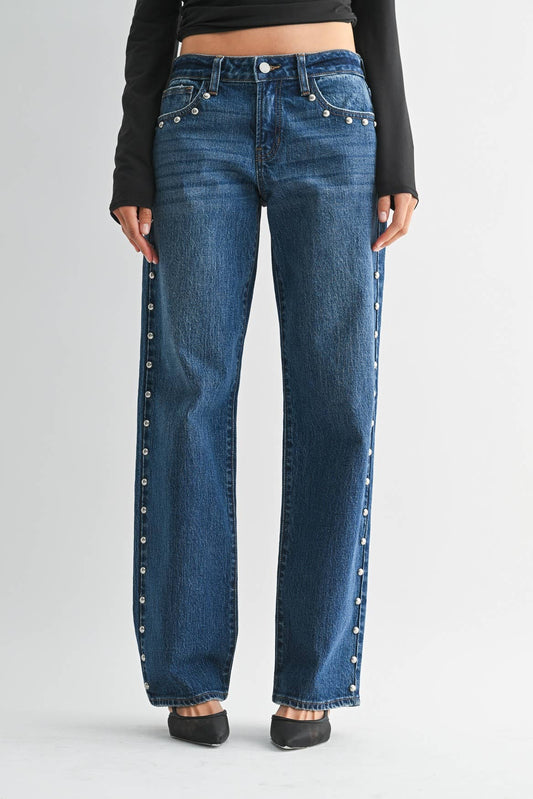 studded dark denim low rise