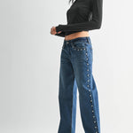 low rise baggy jeans with studs