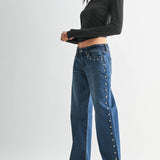 low rise baggy jeans with studs