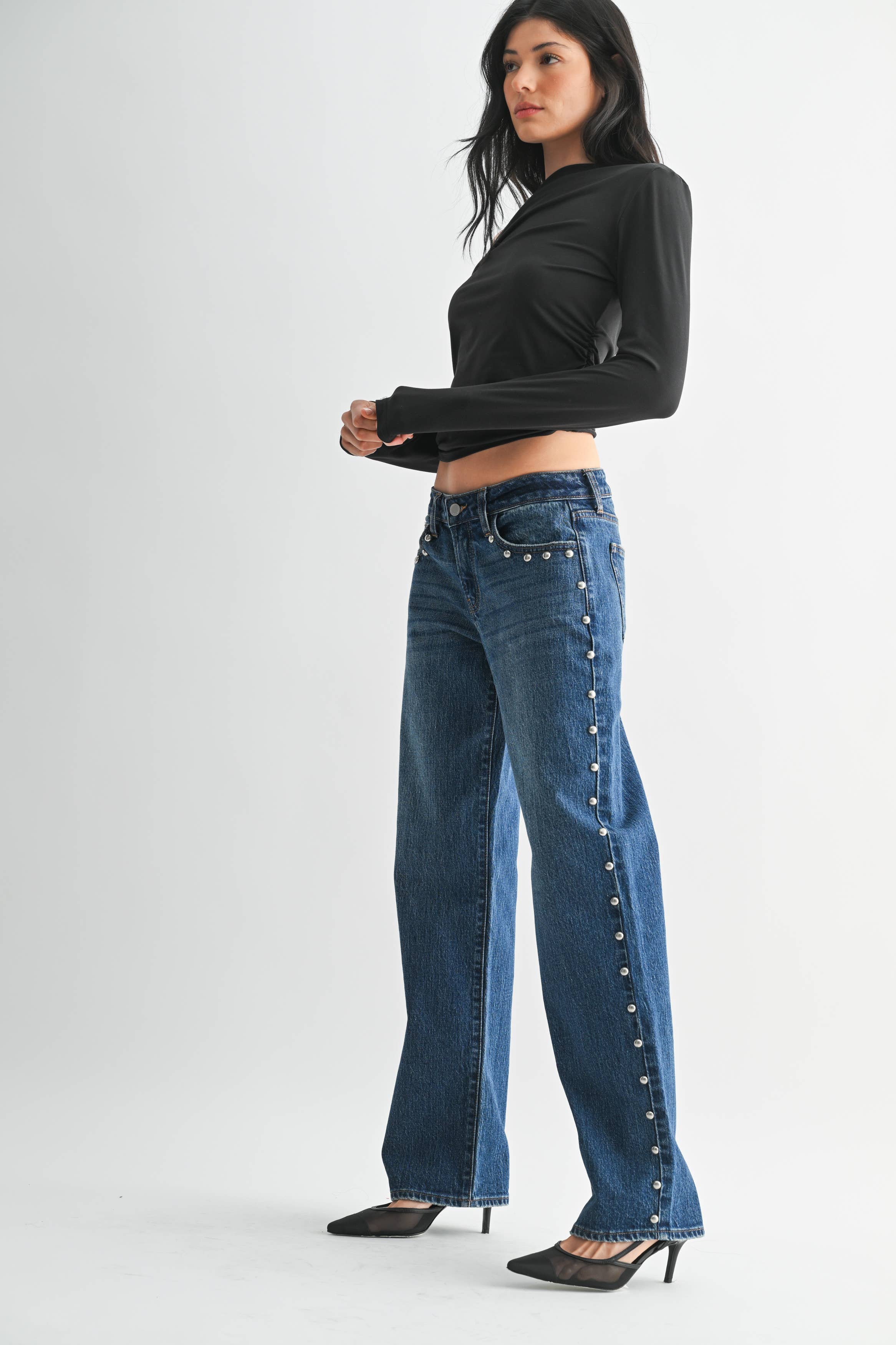low rise baggy jeans with studs
