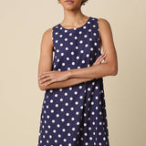 navy polka dot dress
sleeveless mini dress
linen blend dress
navy summer dress
polka dot shift dress
classic summer dress
linen rayon dress
women's sleeveless dress
vintage inspired dress
casual summer outfit
navy and white polka dot dress
lightweight summer dress
boutique women's clothing
timeless mini dress
vacation dress women
classic americana style
everyday summer dress
round neck mini dress
coastal summer outfit
women's linen blend dress