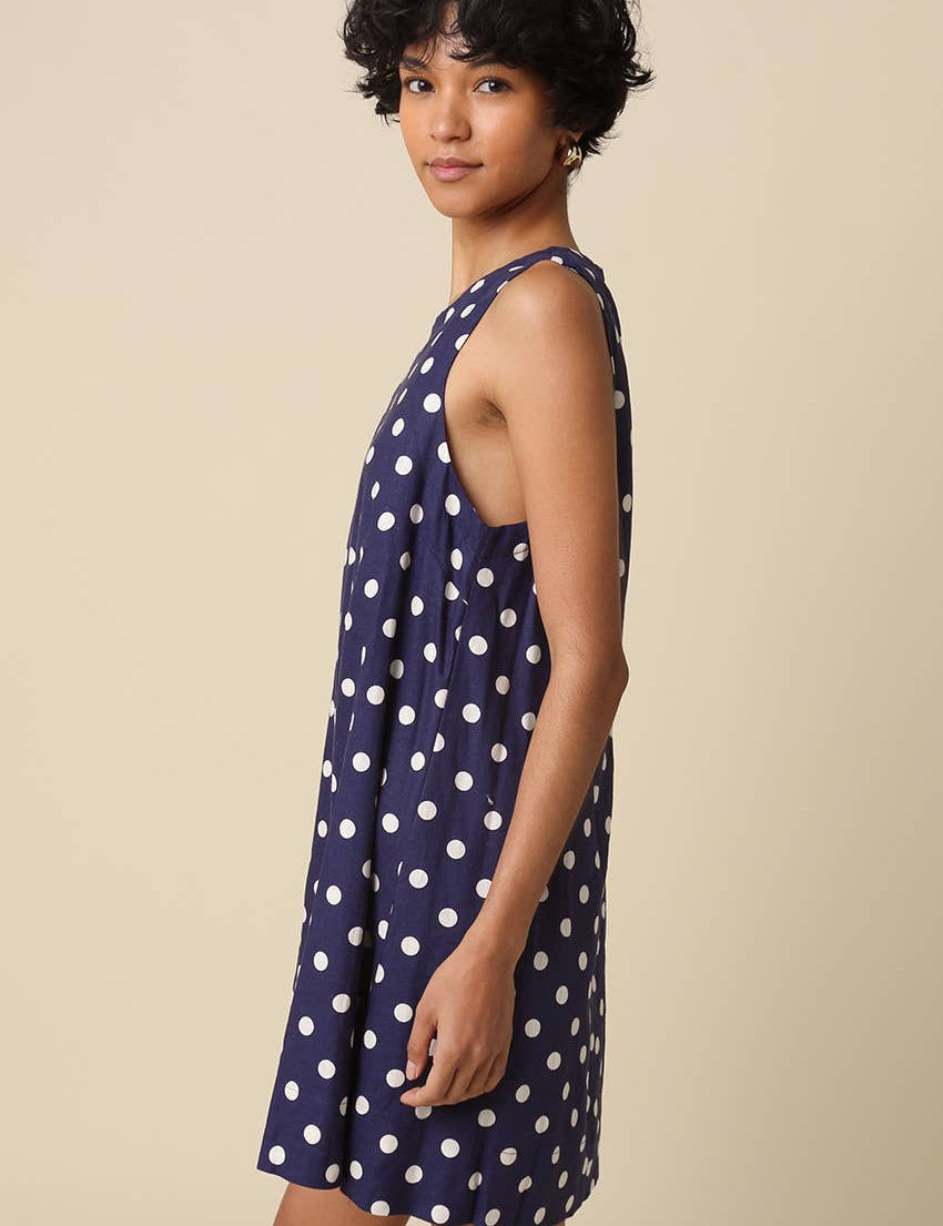 navy polka dot dress
sleeveless mini dress
linen blend dress
navy summer dress
polka dot shift dress
classic summer dress
linen rayon dress
women's sleeveless dress
fourth of july outfit
americana 
patriotic
vintage inspired dress
casual summer outfit
navy and white polka dot dress
lightweight summer dress
boutique women's clothing
timeless mini dress
vacation dress women
classic americana style
everyday summer dress
round neck mini dress
coastal summer outfit
women's linen blend dress