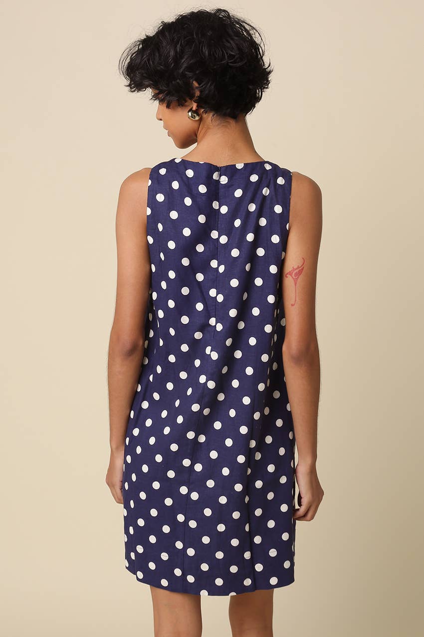navy polka dot dress
sleeveless mini dress
linen blend dress
navy summer dress
polka dot shift dress
classic summer dress
linen rayon dress
women's sleeveless dress
fourth of july outfit
americana 
patriotic
vintage inspired dress
casual summer outfit
navy and white polka dot dress
lightweight summer dress
boutique women's clothing
timeless mini dress
vacation dress women
classic americana style
everyday summer dress
round neck mini dress
coastal summer outfit
women's linen blend dress