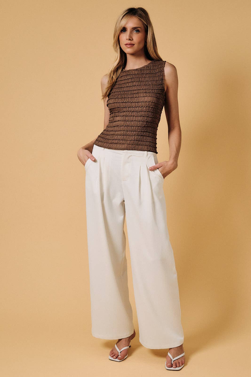 women's brown ruched top, chocolate brown fitted top, brown sleeveless top, ruched sleeveless top, boat neck top women, brown boat neck top, fitted fall top, textured brown top, women's fall going out top, brown going out top, fall layering top women, western fall outfit women, chocolate brown women's clothing, brown tank top women, fitted sleeveless shirt, women's boutique tops, fall boutique clothing, east tennessee boutique, west of may boutique