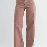 striped wide leg jeans, brown striped jeans, women’s striped denim, high rise wide leg jeans, railroad stripe jeans, vintage inspired jeans, brown denim pants, women’s wide leg pants, fall denim, boutique jeans, western casual denim, full length wide leg jeans