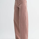 striped wide leg jeans, brown striped jeans, women’s striped denim, high rise wide leg jeans, railroad stripe jeans, vintage inspired jeans, brown denim pants, women’s wide leg pants, fall denim, boutique jeans, western casual denim, full length wide leg jeans