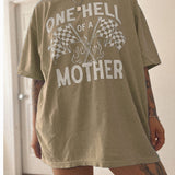 graphic mom tee
mother graphic t shirt
one hell of a mother shirt
checkered flag graphic tee
women owned brand graphic tee
cotton graphic tee
oversized graphic tee
mom statement shirt
boutique graphic tee
west of may graphic tee
