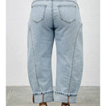 barrel jeans, light wash barrel jeans, cuffed jeans, seamed jeans, curved leg jeans, high rise barrel jeans, women's barrel jeans, relaxed jeans, cuffed denim, light wash jeans, plus size barrel jeans, statement denim