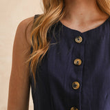 navy linen dress
button front linen dress
sleeveless mini dress
navy summer dress
linen shift dress
navy casual dress
linen dress with pockets
button front mini dress
fully lined linen dress
adjustable back tie dress
classic summer dress
navy sleeveless dress
boutique linen clothing
vacation dress women
timeless summer style
casual linen dress
women's linen mini dress
easy summer outfit
linen dress with buttons
americana summer fashion