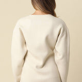 cashmere blend sweater, ivory button front sweater, women's peplum sweater, cream knit sweater, button front knit top, fitted fall sweater, women's fall sweater, elevated neutral sweater, long sleeve knit top