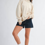 oatmeal sweatshirt, women's mock neck sweatshirt, 100% cotton sweatshirt, oversized sweatshirt, neutral fall sweatshirt, washed cotton sweatshirt, women's fall top, oversized mock neck top, cream sweatshirt, casual women's sweatshirt, free people dupe