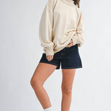 oatmeal sweatshirt, women's mock neck sweatshirt, 100% cotton sweatshirt, oversized sweatshirt, neutral fall sweatshirt, washed cotton sweatshirt, women's fall top, oversized mock neck top, cream sweatshirt, casual women's sweatshirt, free people dupe