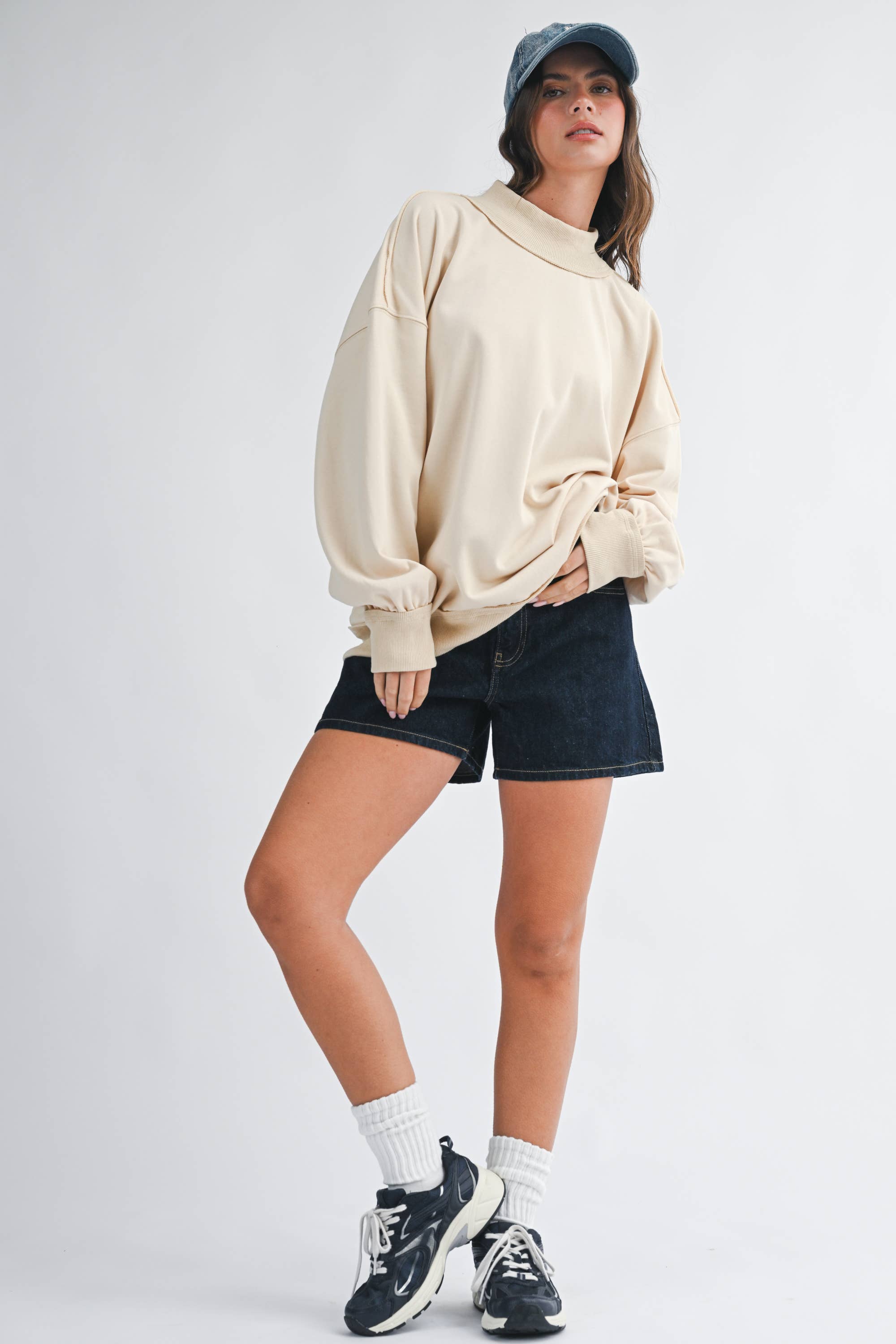 oatmeal sweatshirt, women's mock neck sweatshirt, 100% cotton sweatshirt, oversized sweatshirt, neutral fall sweatshirt, washed cotton sweatshirt, women's fall top, oversized mock neck top, cream sweatshirt, casual women's sweatshirt, free people dupe