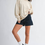 oatmeal sweatshirt, women's mock neck sweatshirt, 100% cotton sweatshirt, oversized sweatshirt, neutral fall sweatshirt, washed cotton sweatshirt, women's fall top, oversized mock neck top, cream sweatshirt, casual women's sweatshirt