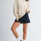 oatmeal sweatshirt, women's mock neck sweatshirt, 100% cotton sweatshirt, oversized sweatshirt, neutral fall sweatshirt, washed cotton sweatshirt, women's fall top, oversized mock neck top, cream sweatshirt, casual women's sweatshirt