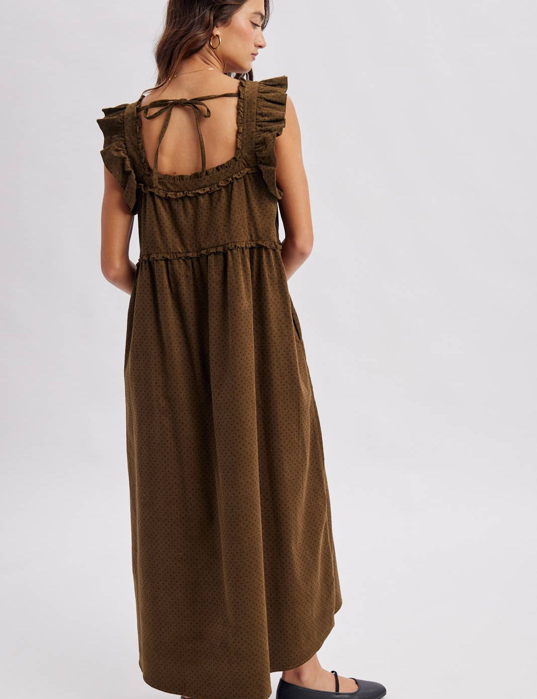 women's brown corduroy dress, brown corduroy midi dress, chocolate brown maxi dress, corduroy fall dress, women's fall midi dress, western midi dress, western fall dress, cowgirl fall dress, brown ruffle dress, ruffle strap midi dress, square neck midi dress, loose fit fall dress, 100% cotton dress, cotton corduroy dress, fall dress with cowboy boots, western women's clothing, western boutique clothing, boho western dress, women's fall boutique clothing, brown fall outfit women, casual fall dress, east tenn