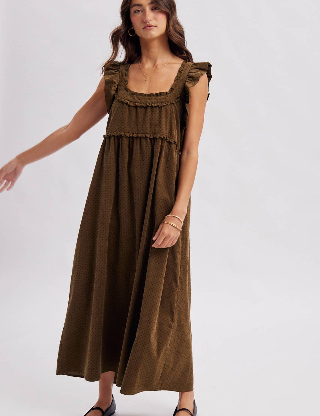 women's brown corduroy dress, brown corduroy midi dress, chocolate brown maxi dress, corduroy fall dress, women's fall midi dress, western midi dress, western fall dress, cowgirl fall dress, brown ruffle dress, ruffle strap midi dress, square neck midi dress, loose fit fall dress, 100% cotton dress, cotton corduroy dress, fall dress with cowboy boots, western women's clothing, western boutique clothing, boho western dress, women's fall boutique clothing, brown fall outfit women, casual fall dress, east tenn
