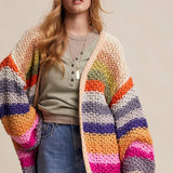chunky crochet cardigan
oversized striped cardigan
rainbow stripe cardigan
colorful knit cardigan
open front cardigan with pockets
statement cardigan sweater
boho cardigan sweater
cozy oversized cardigan
boutique cardigan
west of may cardigan