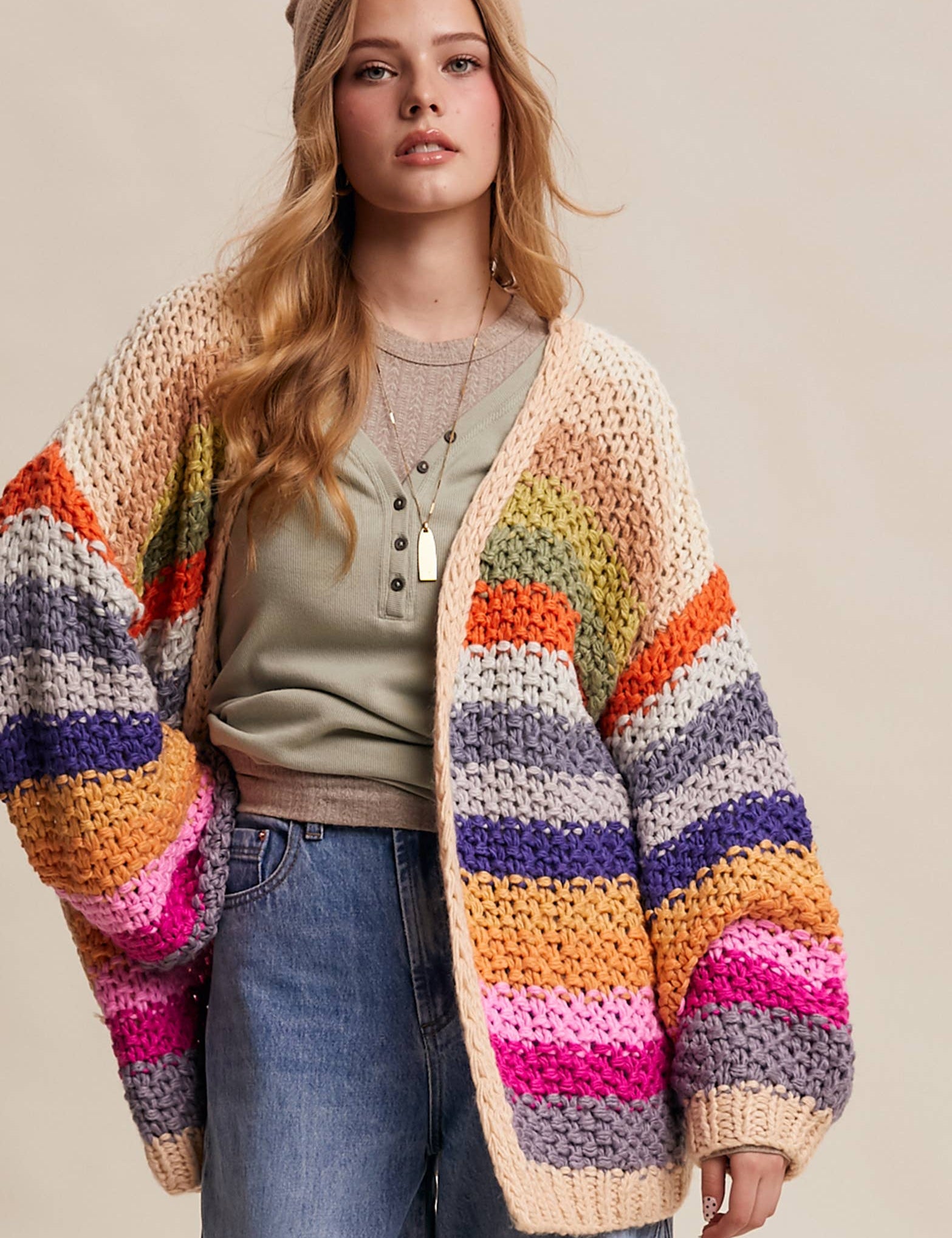 chunky crochet cardigan
oversized striped cardigan
rainbow stripe cardigan
colorful knit cardigan
open front cardigan with pockets
statement cardigan sweater
boho cardigan sweater
cozy oversized cardigan
boutique cardigan
west of may cardigan