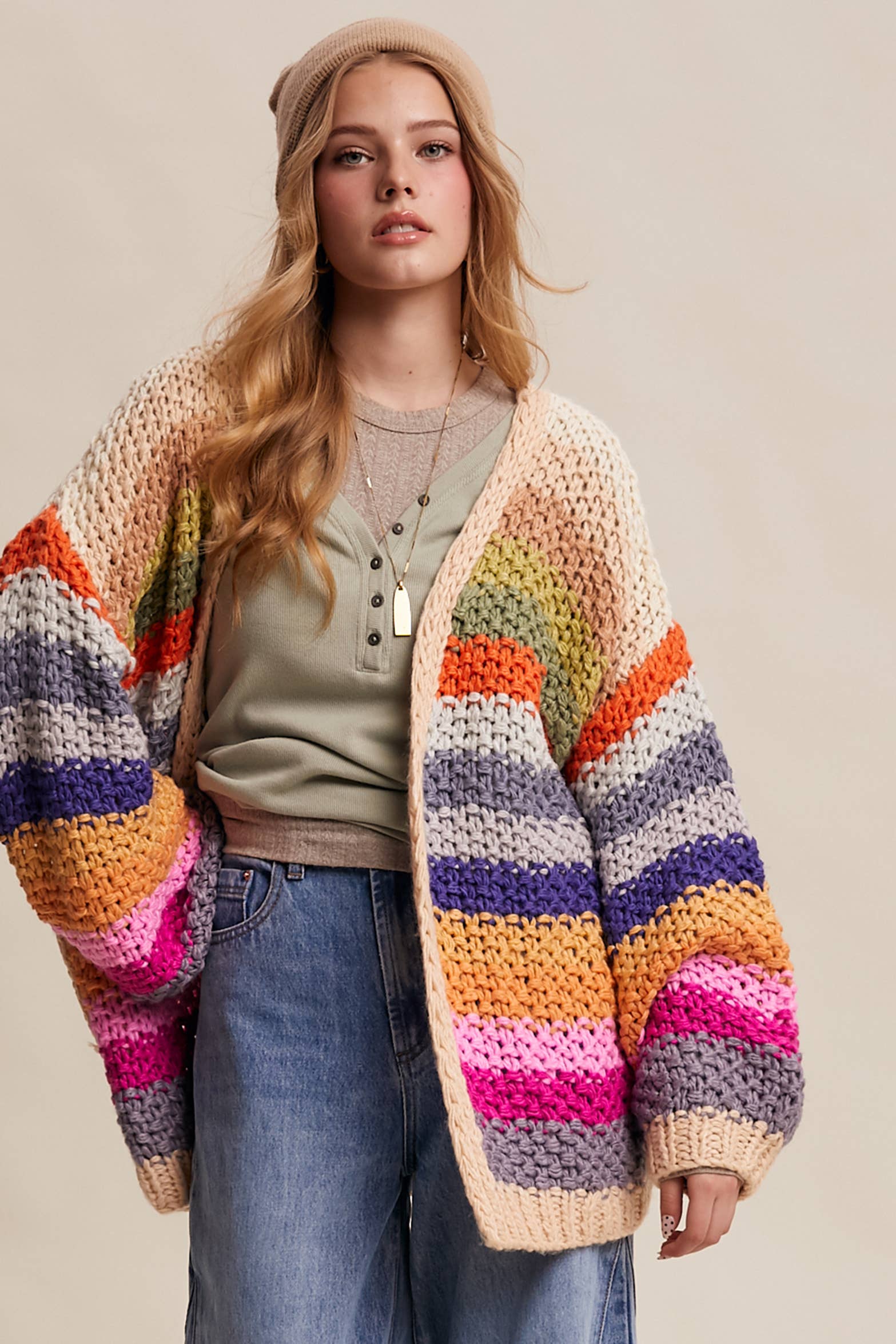 chunky crochet cardigan
oversized striped cardigan
rainbow stripe cardigan
colorful knit cardigan
open front cardigan with pockets
statement cardigan sweater
boho cardigan sweater
cozy oversized cardigan
boutique cardigan
west of may cardigan