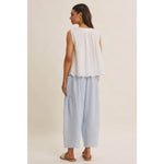 blue striped wide leg pants
coastal summer pants women
lightweight vacation pants
relaxed striped lounge pants
elastic waist wide leg pants
resort wear boutique pants
beach vacation outfit women
casual coastal style pants
striped summer trousers women
west of may spritz collection