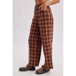 plaid wide leg pants, brown plaid pants, high rise plaid pants, women's plaid trousers, wide leg trousers, fall plaid pants, preppy fall outfit, tailored plaid pants, women's boutique pants, fall fashion, west of may boutique
