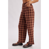 plaid wide leg pants, brown plaid pants, high rise plaid pants, women's plaid trousers, wide leg trousers, fall plaid pants, preppy fall outfit, tailored plaid pants, women's boutique pants, fall fashion, west of may boutique