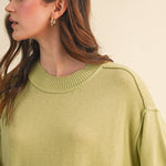 cream sweater tee
lightweight mock neck knit top
short sleeve sweater top
semi cropped knit tee
relaxed cream knit shirt
soft lightweight sweater tee
casual knit top women
ribbed trim sweater tee