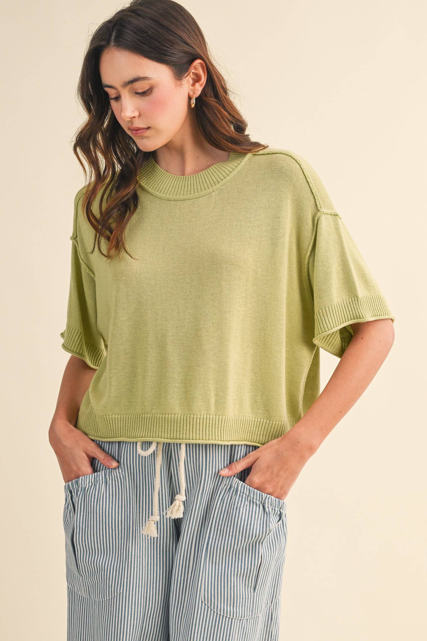 lightweight sweater tee
short sleeve knit top
mock neck sweater tee
cropped sweater top
soft knit tee women
lightweight knit pullover
casual sweater tee
everyday knit top
boutique sweater tee
relaxed fit knit top