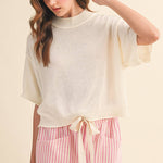 cream sweater tee
lightweight mock neck knit top
short sleeve sweater top
semi cropped knit tee
relaxed cream knit shirt
soft lightweight sweater tee
casual knit top women
ribbed trim sweater tee