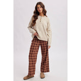 plaid wide leg pants, brown plaid pants, high rise plaid pants, women's plaid trousers, wide leg trousers, fall plaid pants, preppy fall outfit, tailored plaid pants, women's boutique pants, fall fashion, west of may boutique