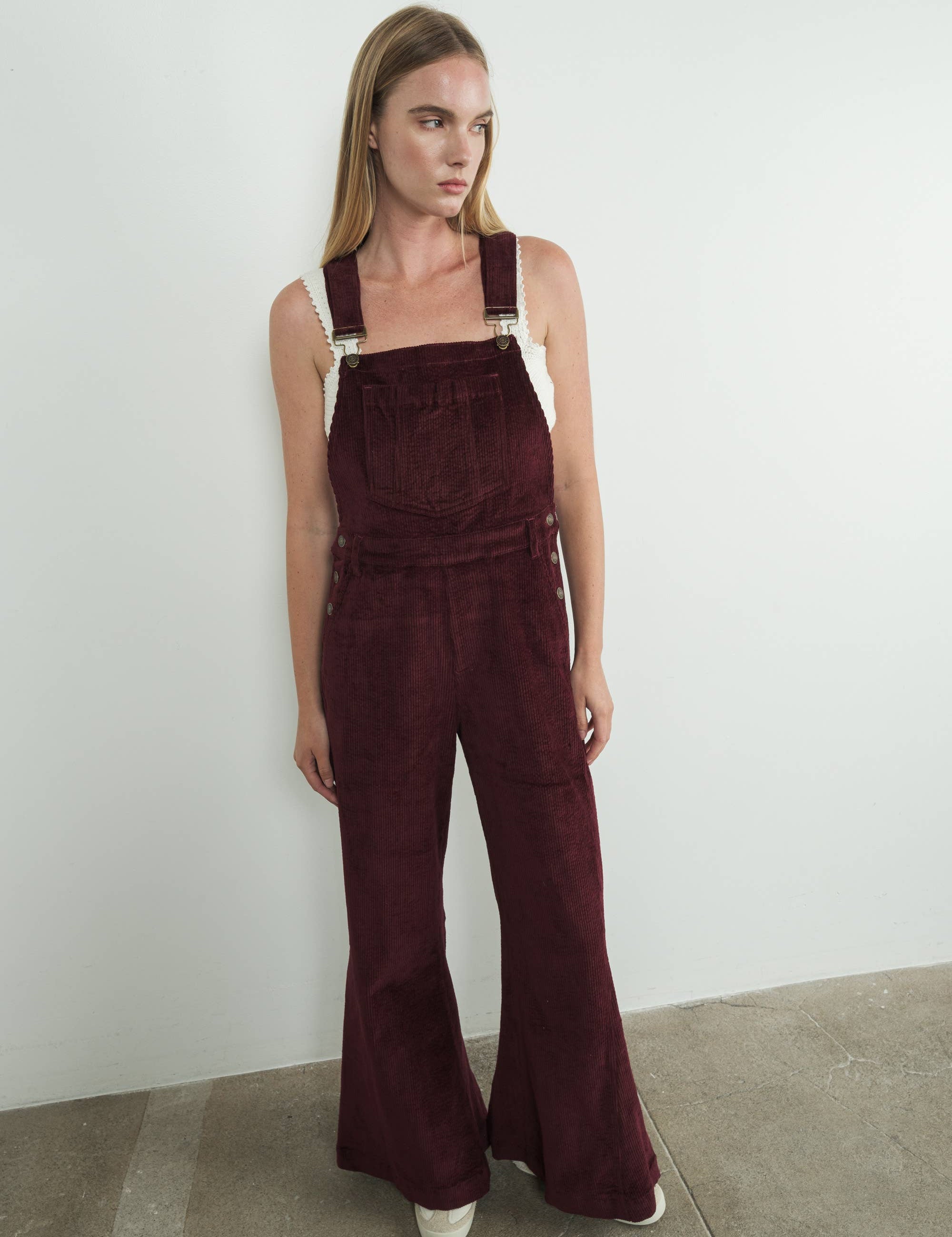 wine corduroy overalls, burgundy overalls women, women’s corduroy jumpsuit, wide leg overalls, fall overalls women, corduroy bib overalls, burgundy jumpsuit, vintage inspired overalls, women’s fall jumpsuit, casual fall outfit, layering overalls women, boutique corduroy overalls